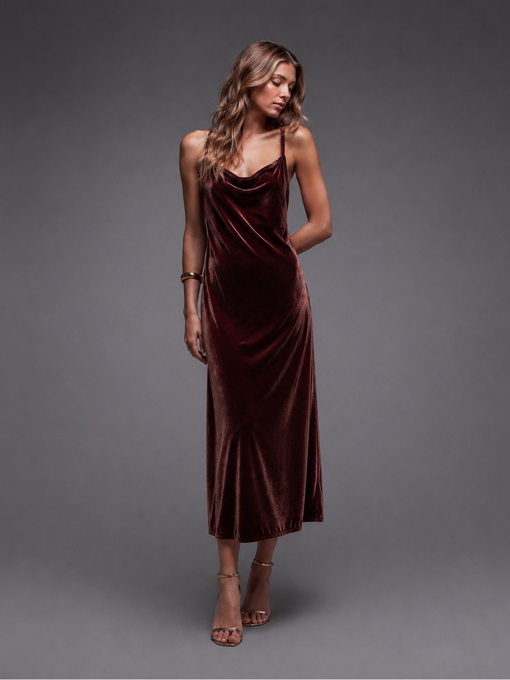 Gap Velvet Slip Midi Dress Cocoa